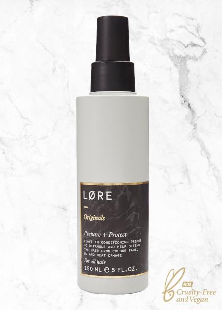 Lore Originals Prepare + Protect vegan hair primer made in the UK.